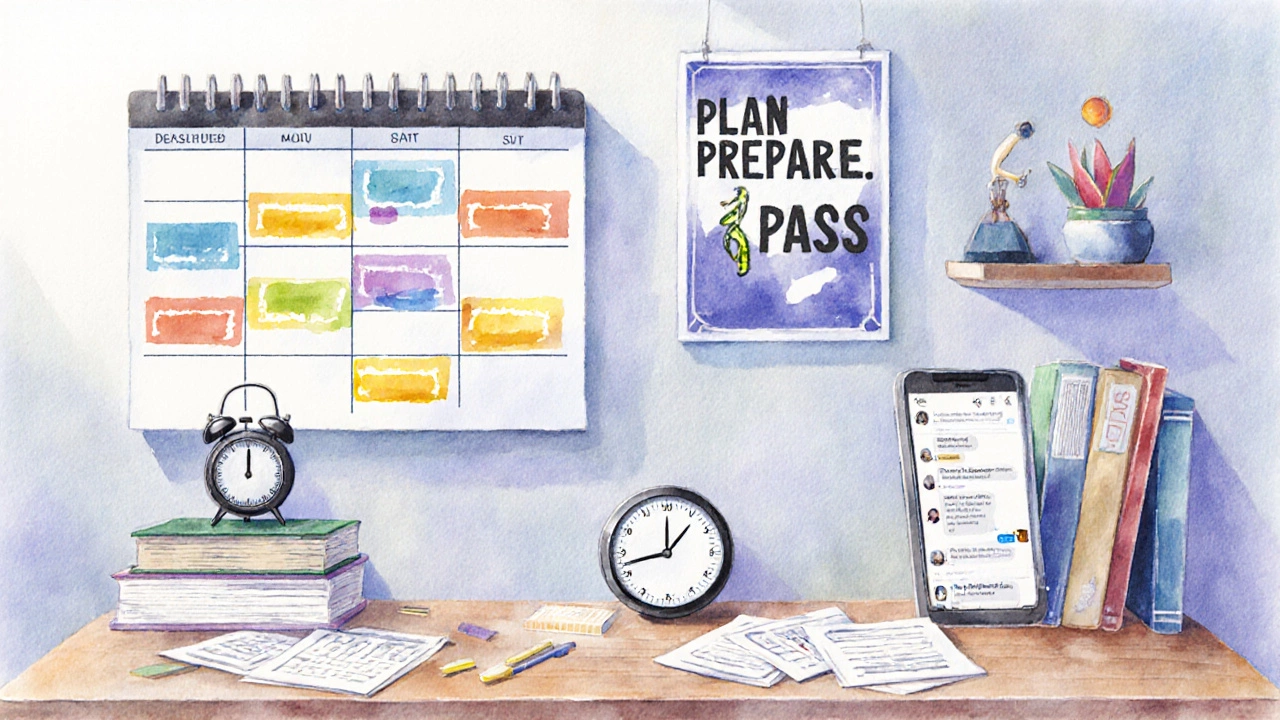 Study space with timetable, pomodoro timer, mock tests, and online group chat.