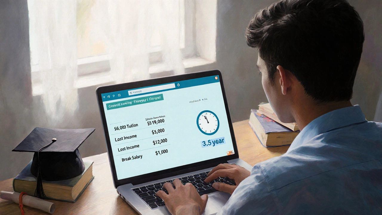 Professional reviewing MBA cost and salary data on a laptop in India