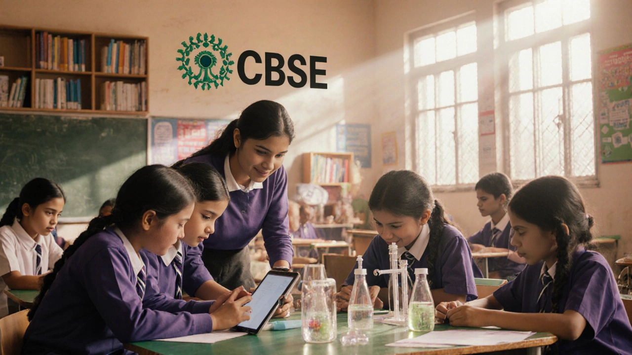 Students conducting a science experiment in a modern CBSE classroom in Delhi