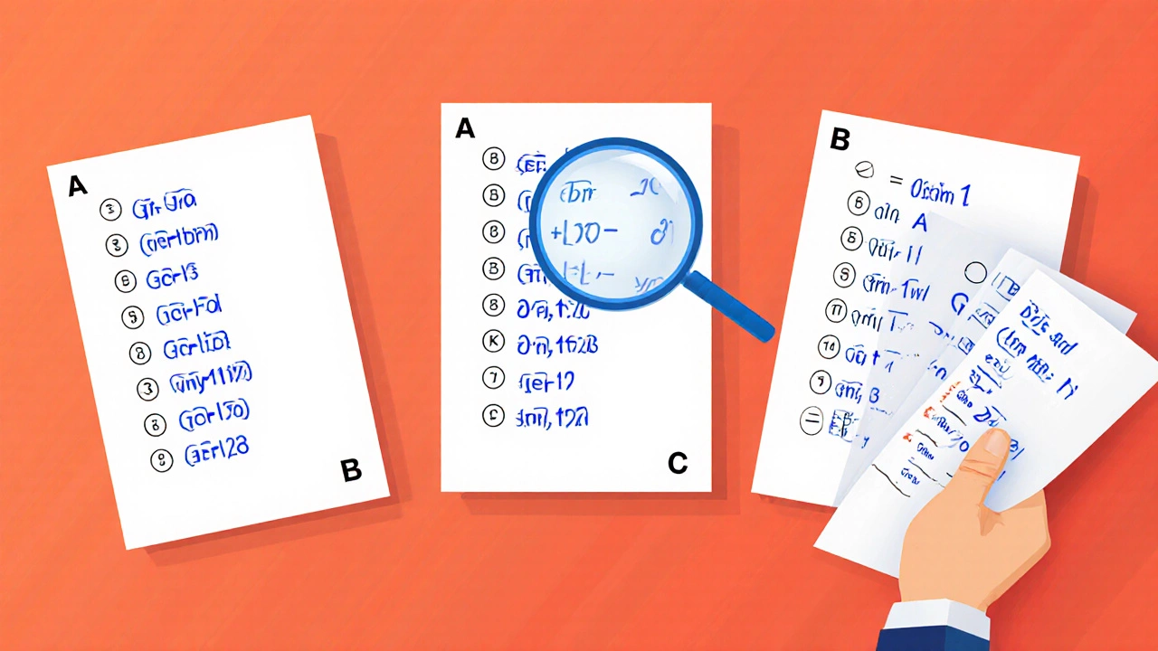 Three versions of the same physics question with reordered format but identical content.