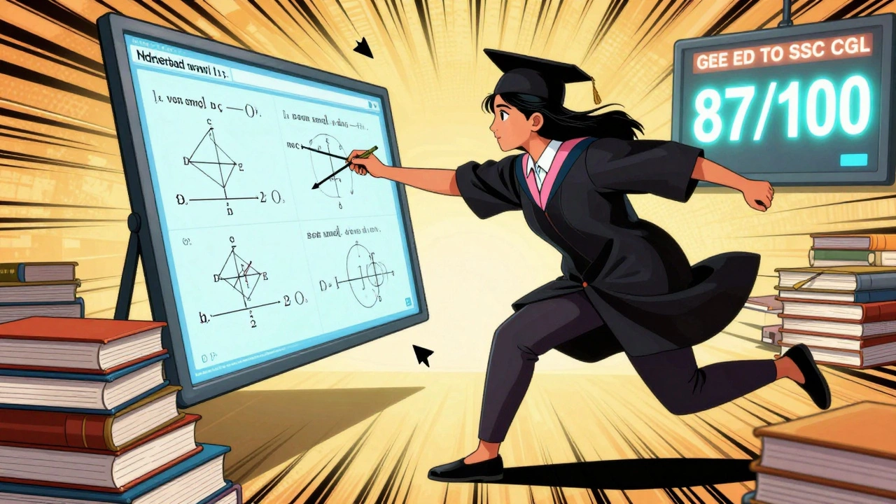 A medical graduate excels in math and reasoning for SSC CGL, ignoring irrelevant study materials with a high score displayed.
