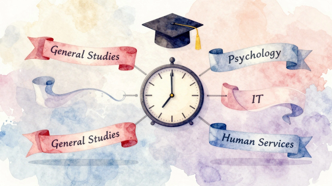 Five educational pathways represented as flowing ribbons connected to a flexible schedule clock.