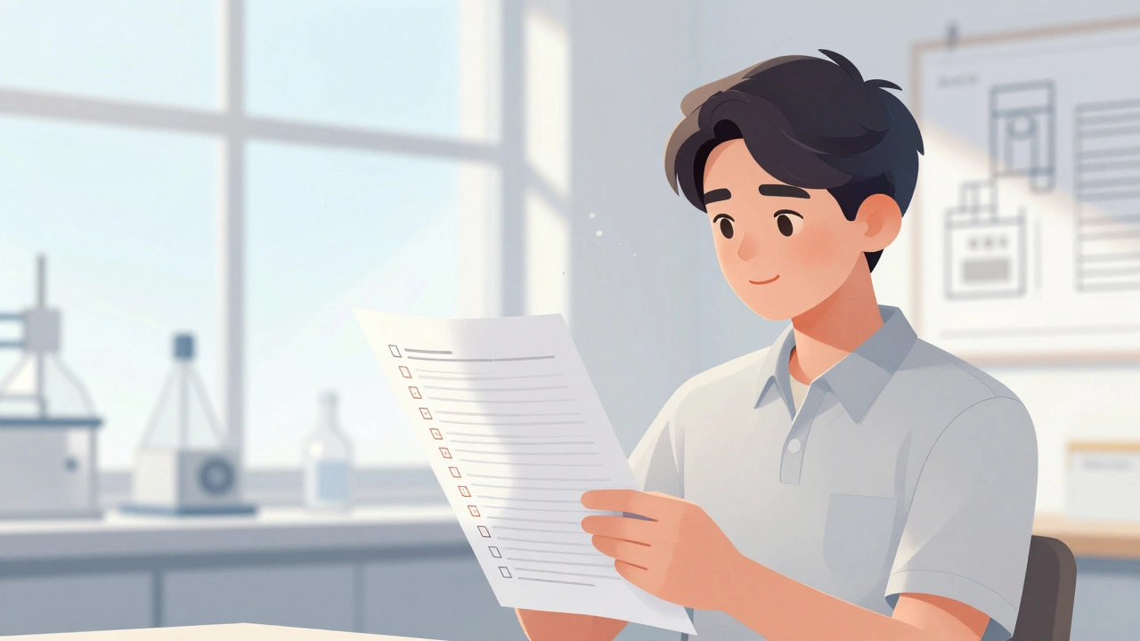 Confident student reviewing study materials in daylight.