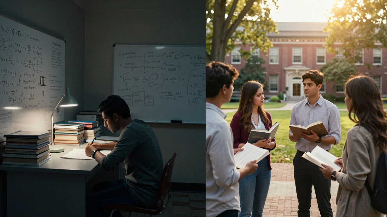 Contrast between Indian coaching center study and Harvard campus life