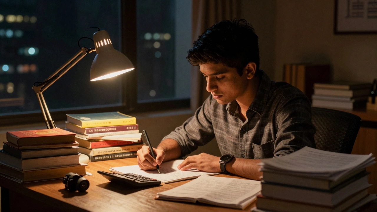 Indian student studying intensely for competitive entrance exams