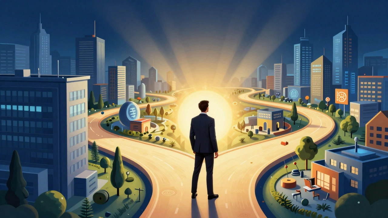 Professional at a career crossroads illustration