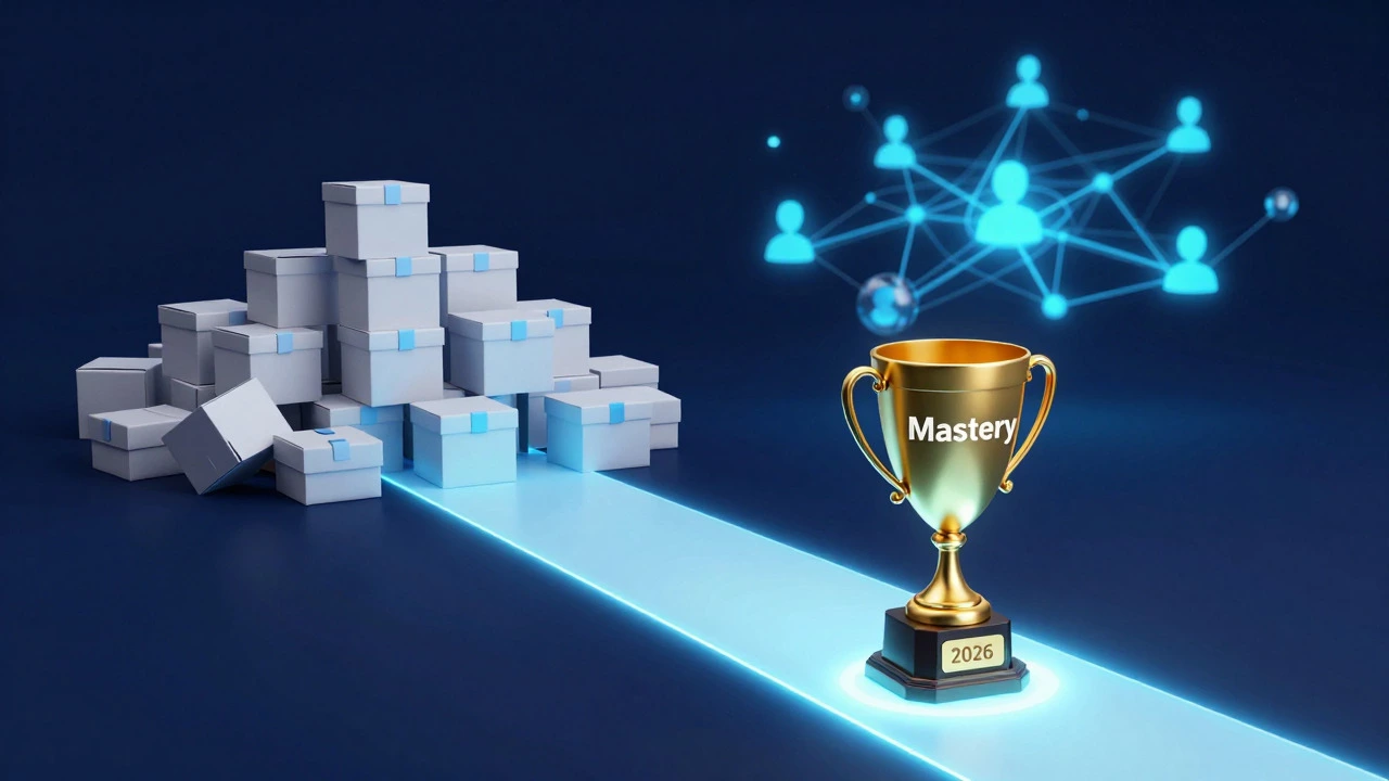 3D render of mastery path vs course hoarding and AI trends