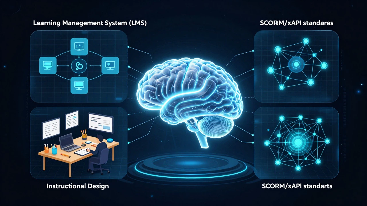Digital diagram of eLearning LMS, design, and data layers