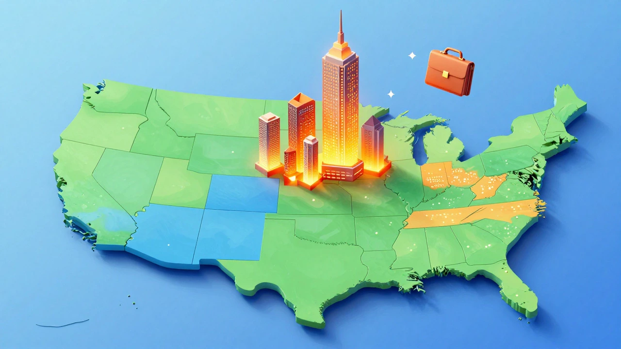 Isometric map showing US cities with high cost of living elevations