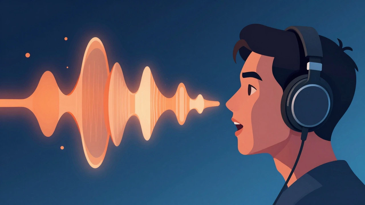 Illustration of shadowing technique with sound waves and headphones