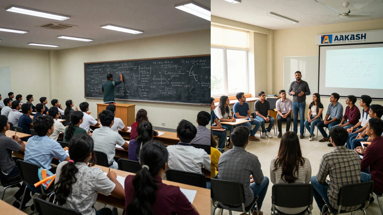 Split view comparing large crowded class vs small mentorship group