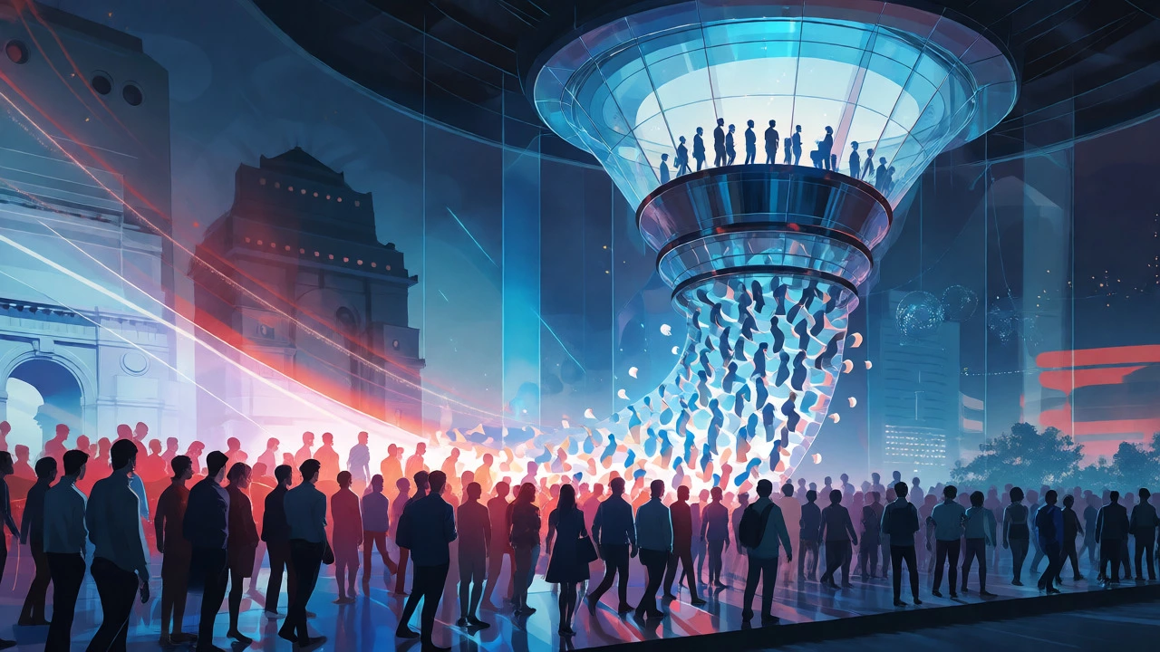 Conceptual visualization of the JEE exam funnel filtering students into elite institutes